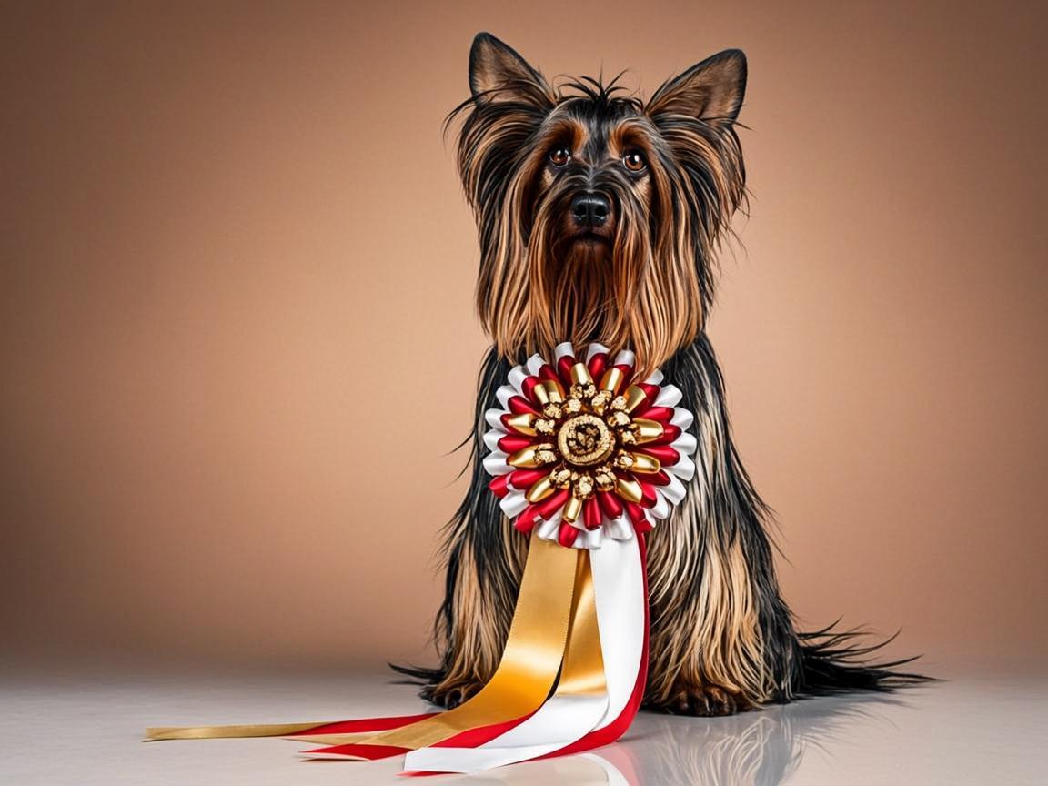 Champion Yorkie with rosette