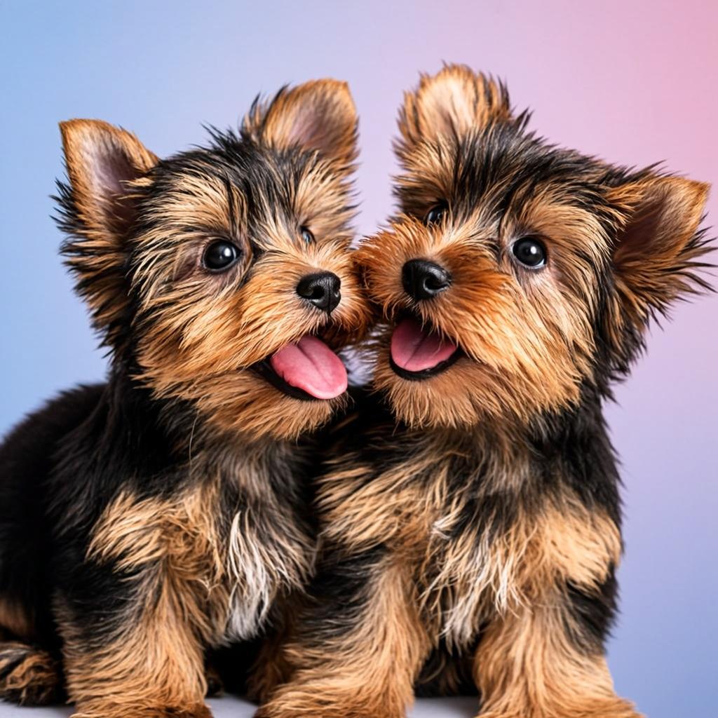 Two playful Yorkie puppies